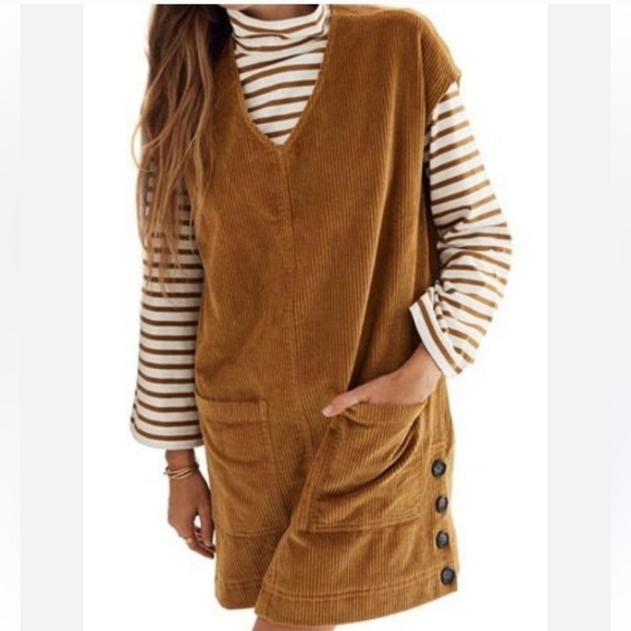 Madewell Dresses & Skirts - Madewell Corduroy Side Button Shift Dress Egyptian Gold